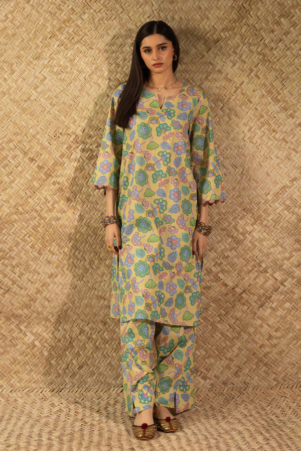 Contrast Crochet Printed Set