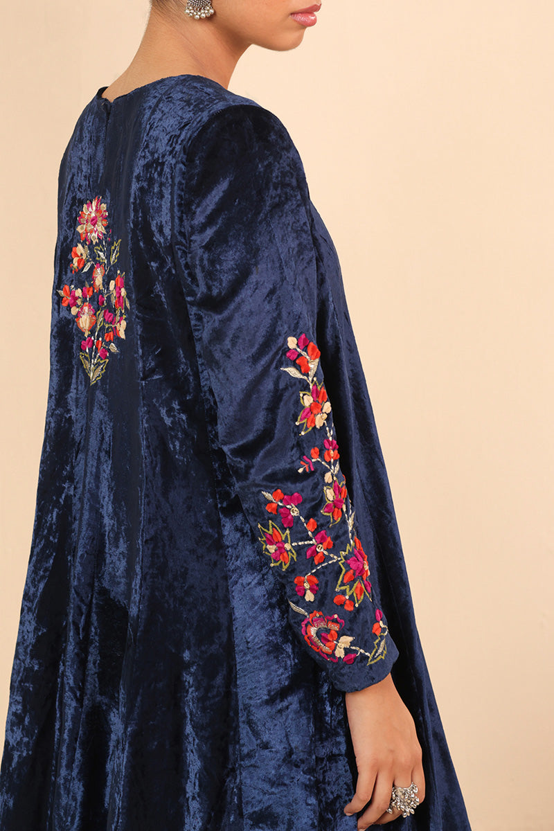 Mignight Blue Marorri Velvet Anarkali