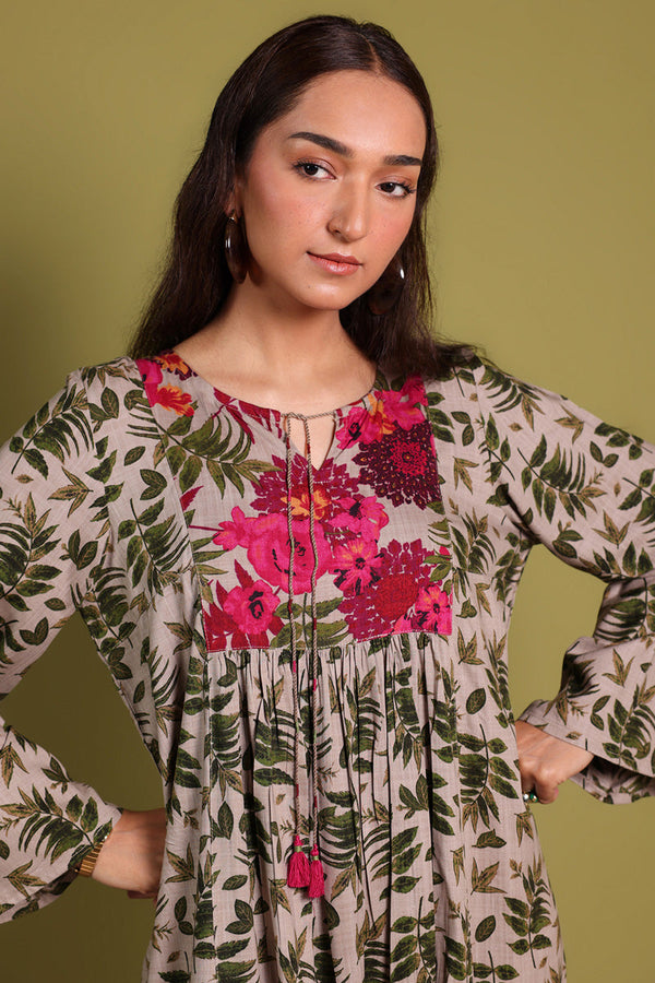 Vibrant Roses Flared Dress