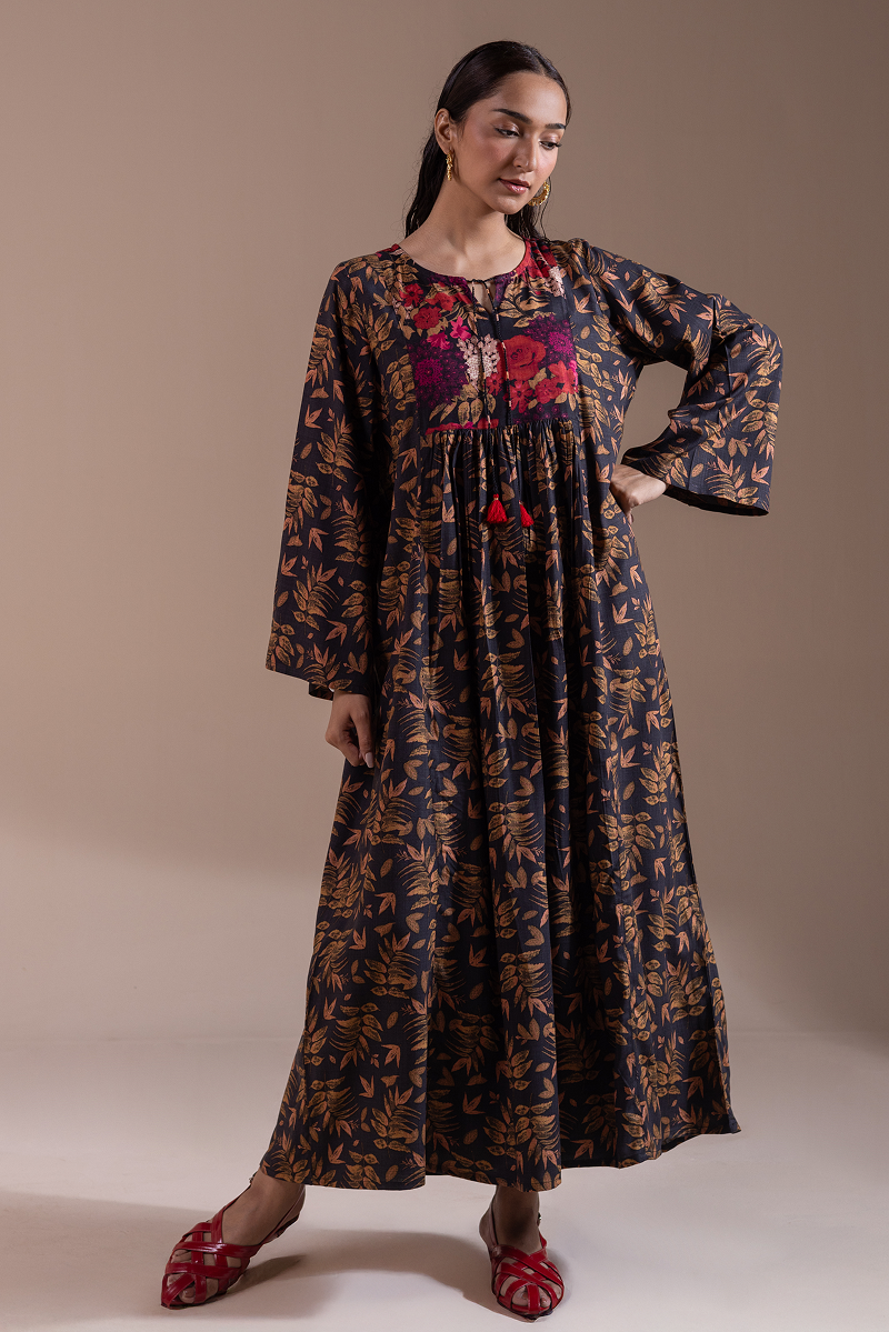 Vibrant Roses Flared Dress