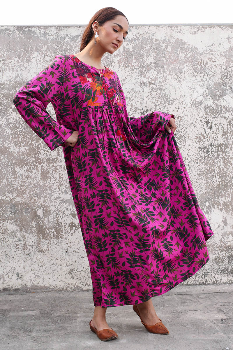 Vibrant Roses Flared Dress