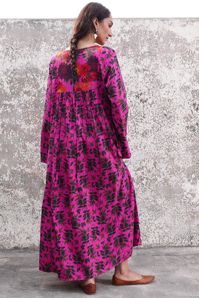 Vibrant Roses Flared Dress