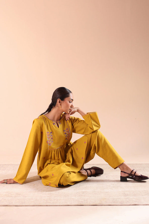 Embroidered Damask Flared Set