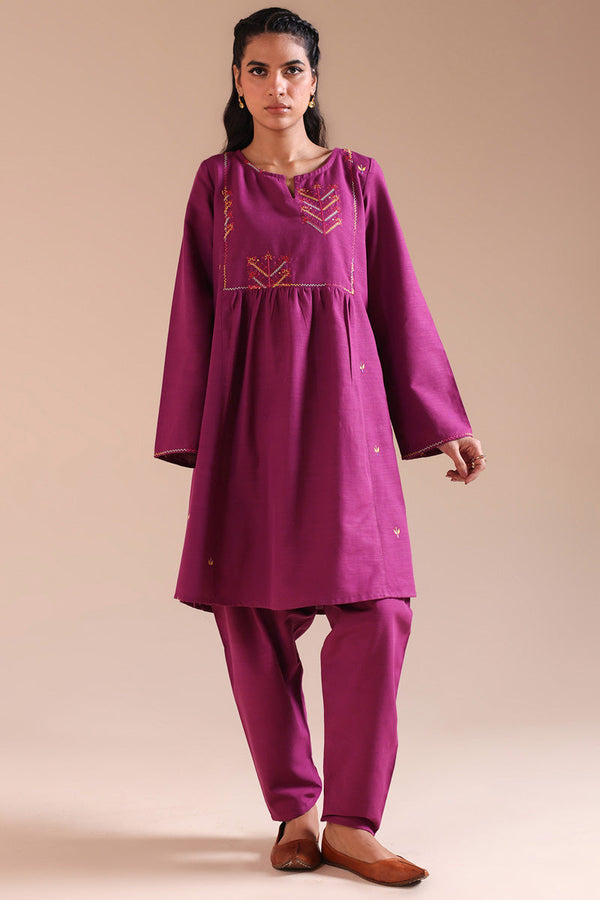 Embroidered Damask Flared Set