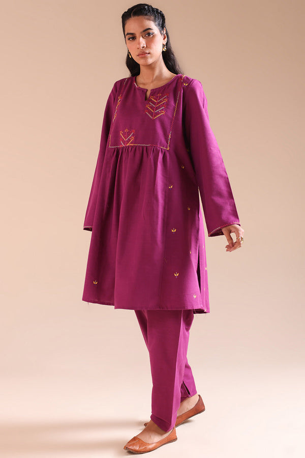 Embroidered Damask Flared Set