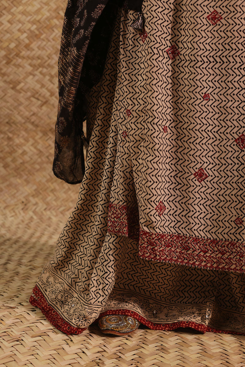 Ajrak Chevron Embroidered Ensemble
