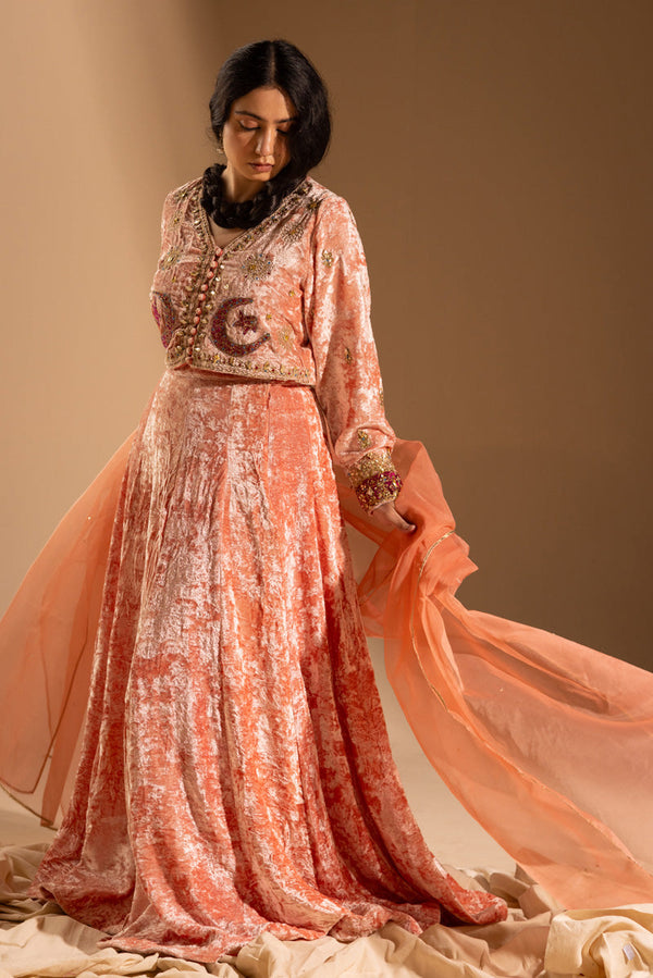 Chand Tara Velvet 3-Piece Lehnga Set