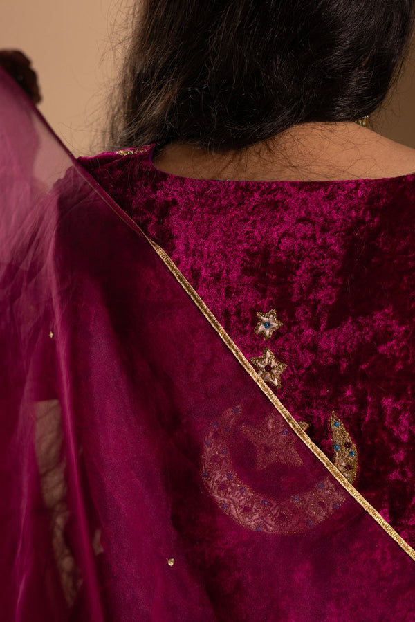 Chand Tara Velvet 3-Piece Lehnga Set