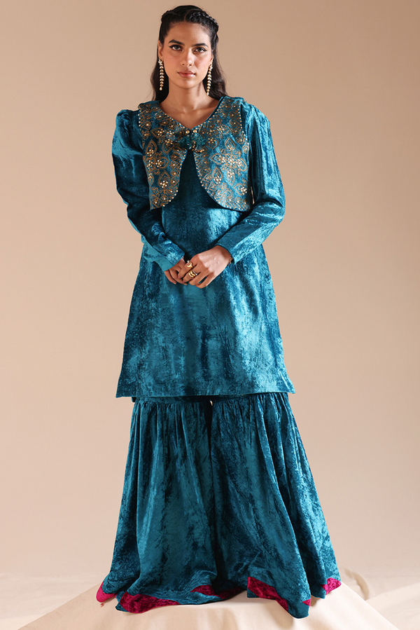 Velvet 3-Piece Koti Gharara Set