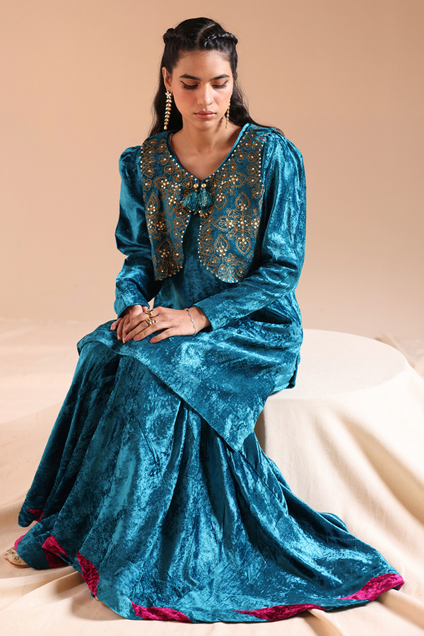 Velvet 3-Piece Koti Gharara Set