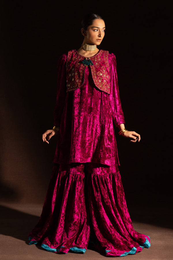 Velvet 3-Piece Koti Gharara Set