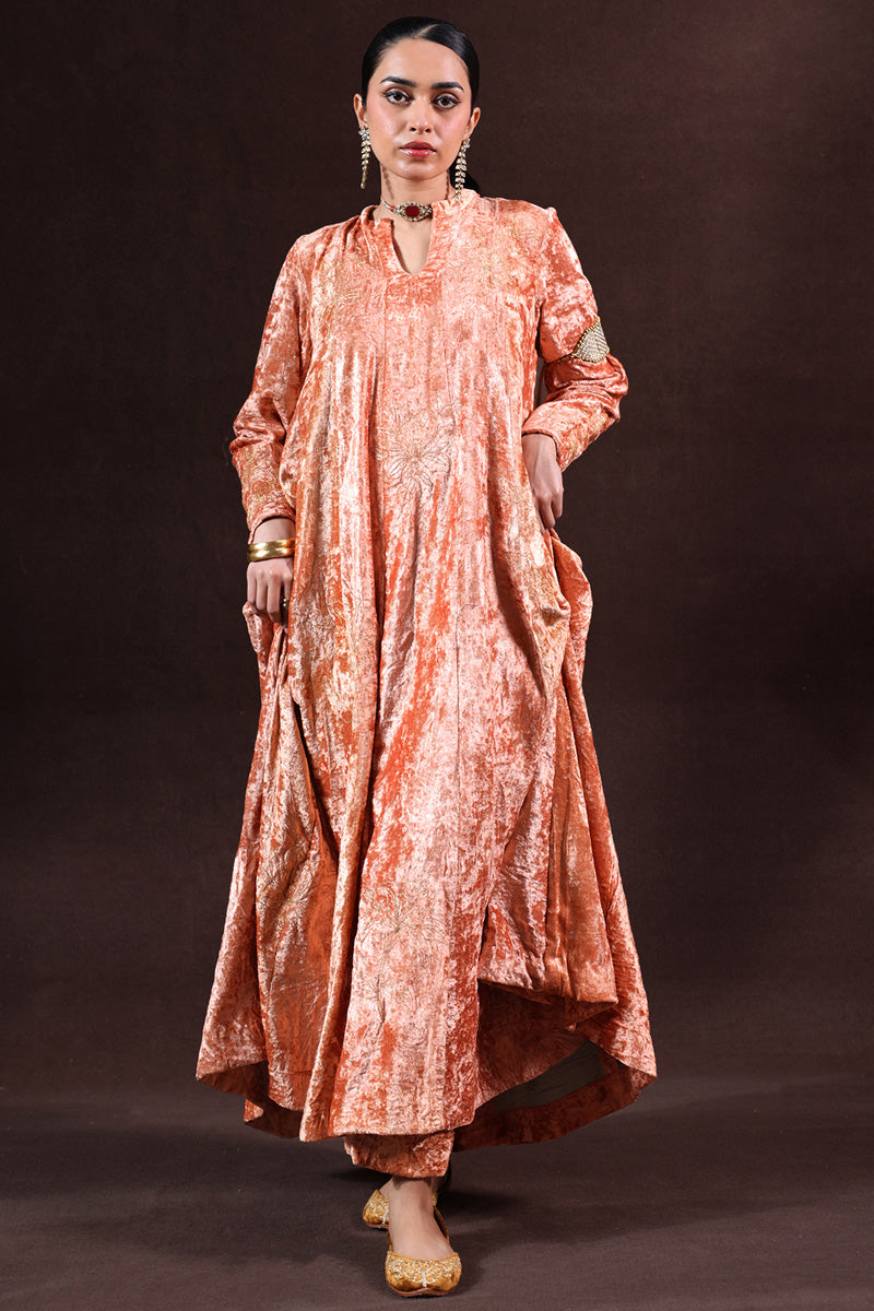 Embroidered Velvet Kalidar Set