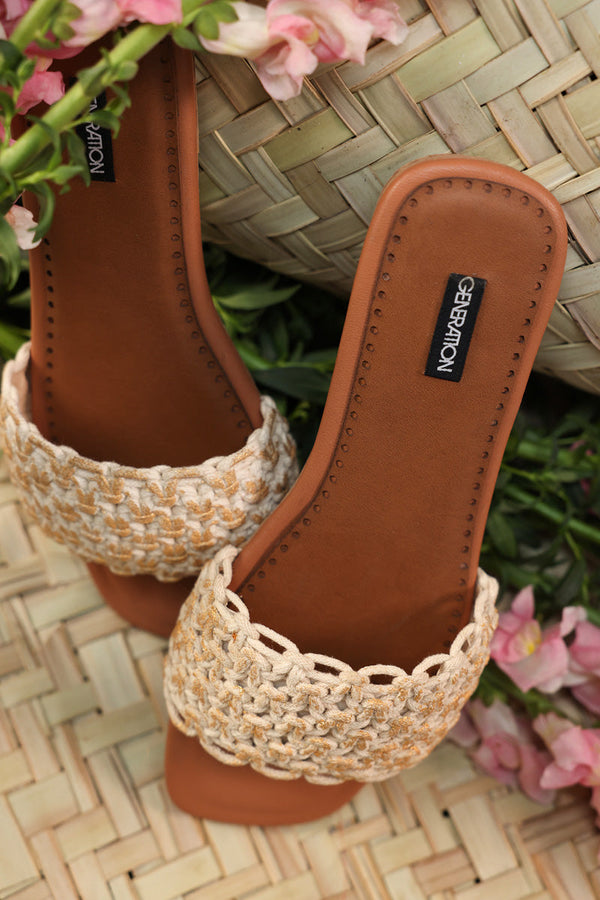 Woven Tan Slides