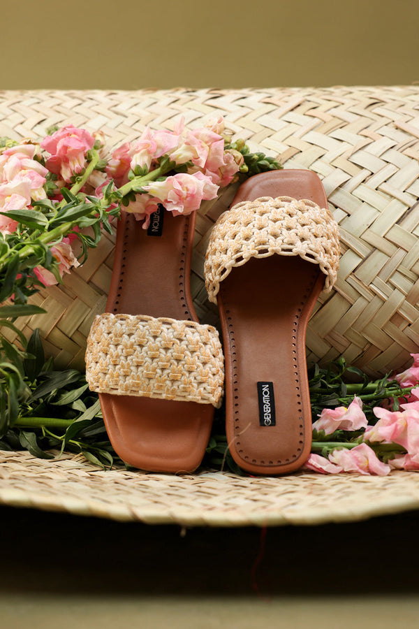 Woven Tan Slides