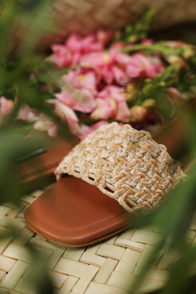 Woven Tan Slides