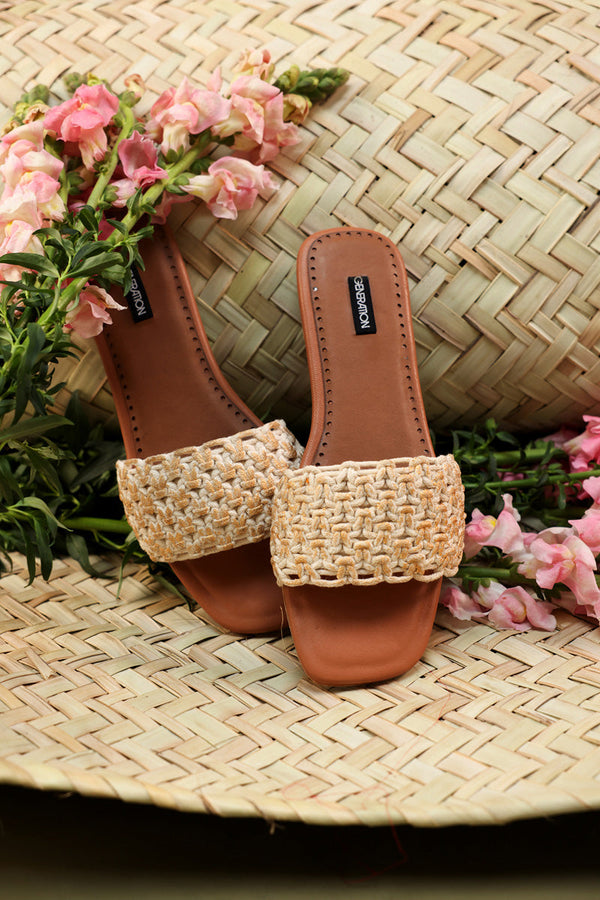 Woven Tan Slides