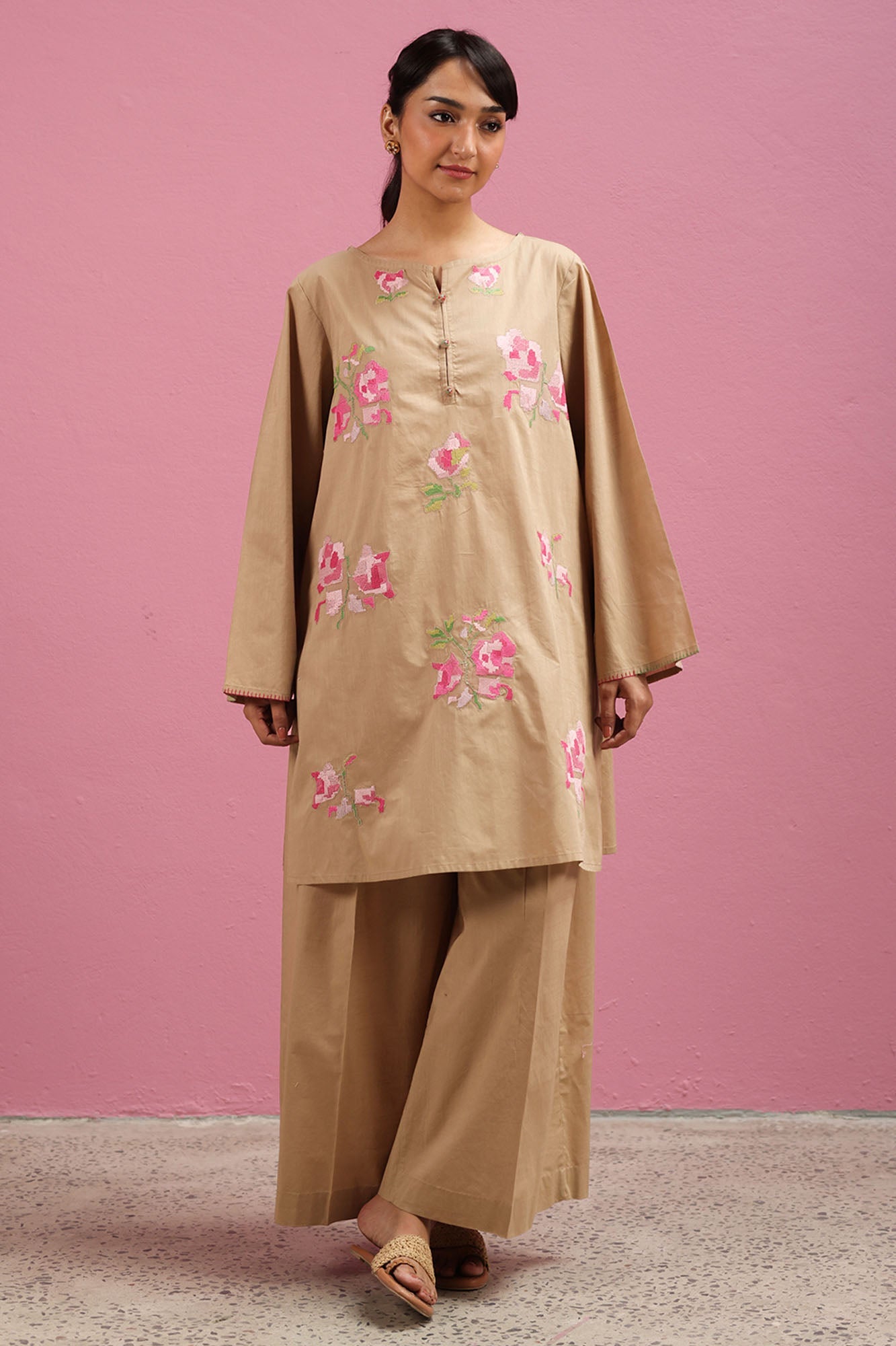 Hand Embroidered Floral Co-Ord Set