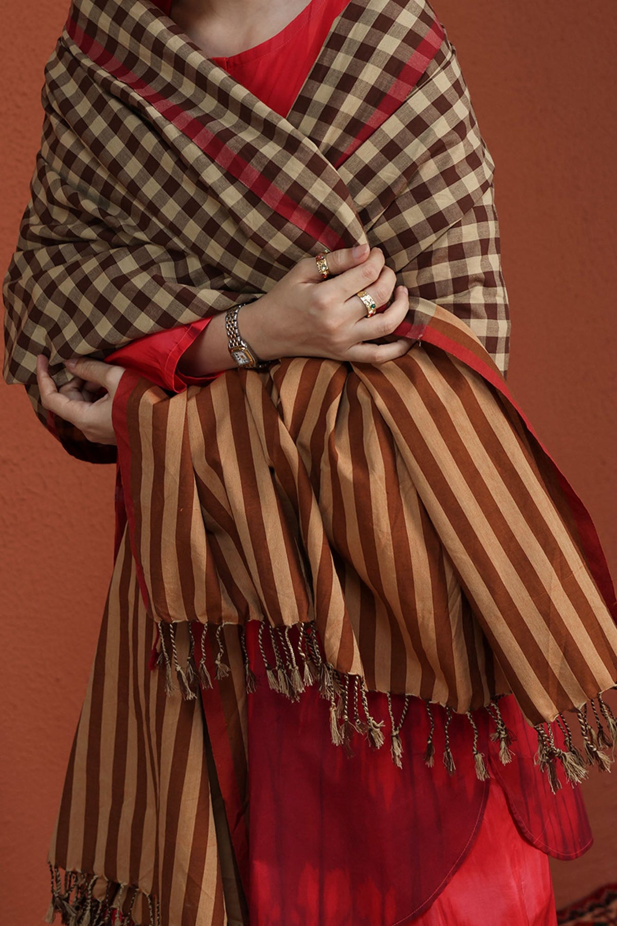 Cocoa Check Shawl