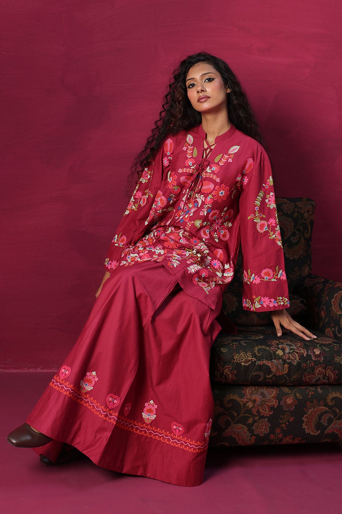 Floral Embroidered Skirt Set
