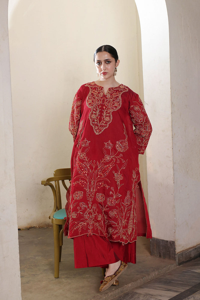 Embroidered Crimson Rose Set