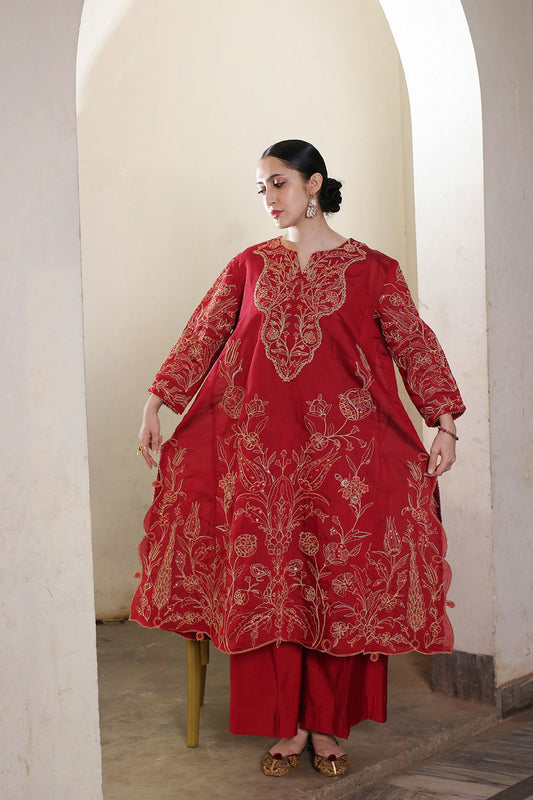 Embroidered Crimson Rose Set