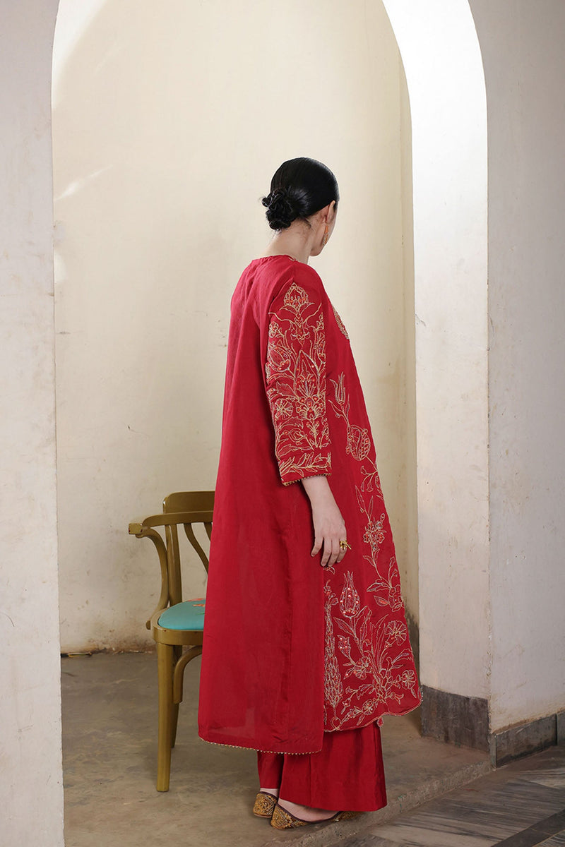 Embroidered Crimson Rose Set