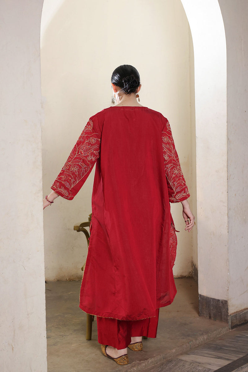 Embroidered Crimson Rose Set