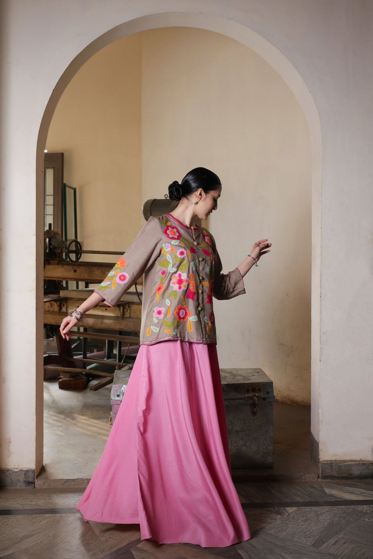 Phool Embroidered Skirt Set