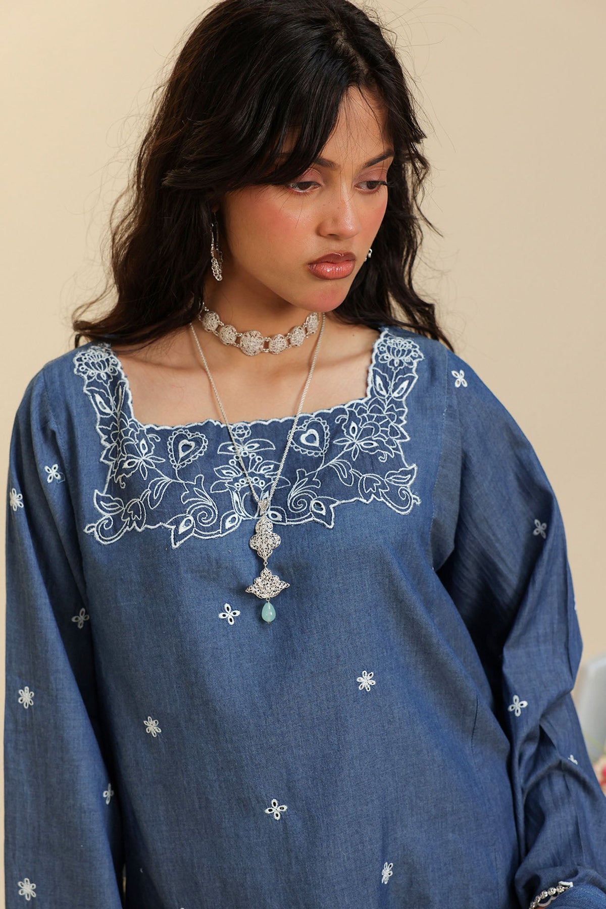 Embroidered Denim Co-Ord Set