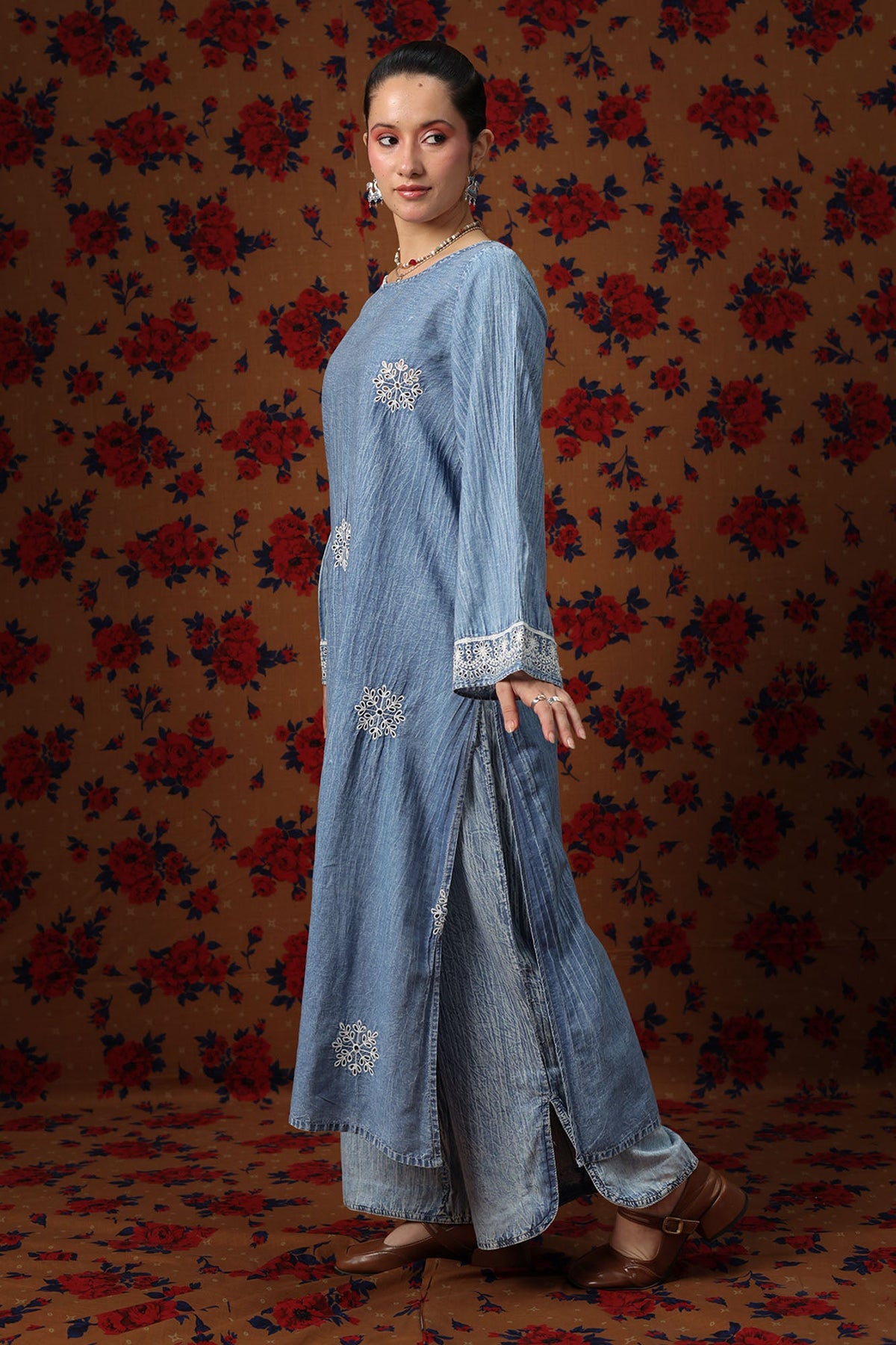 Embroidered Denim Set
