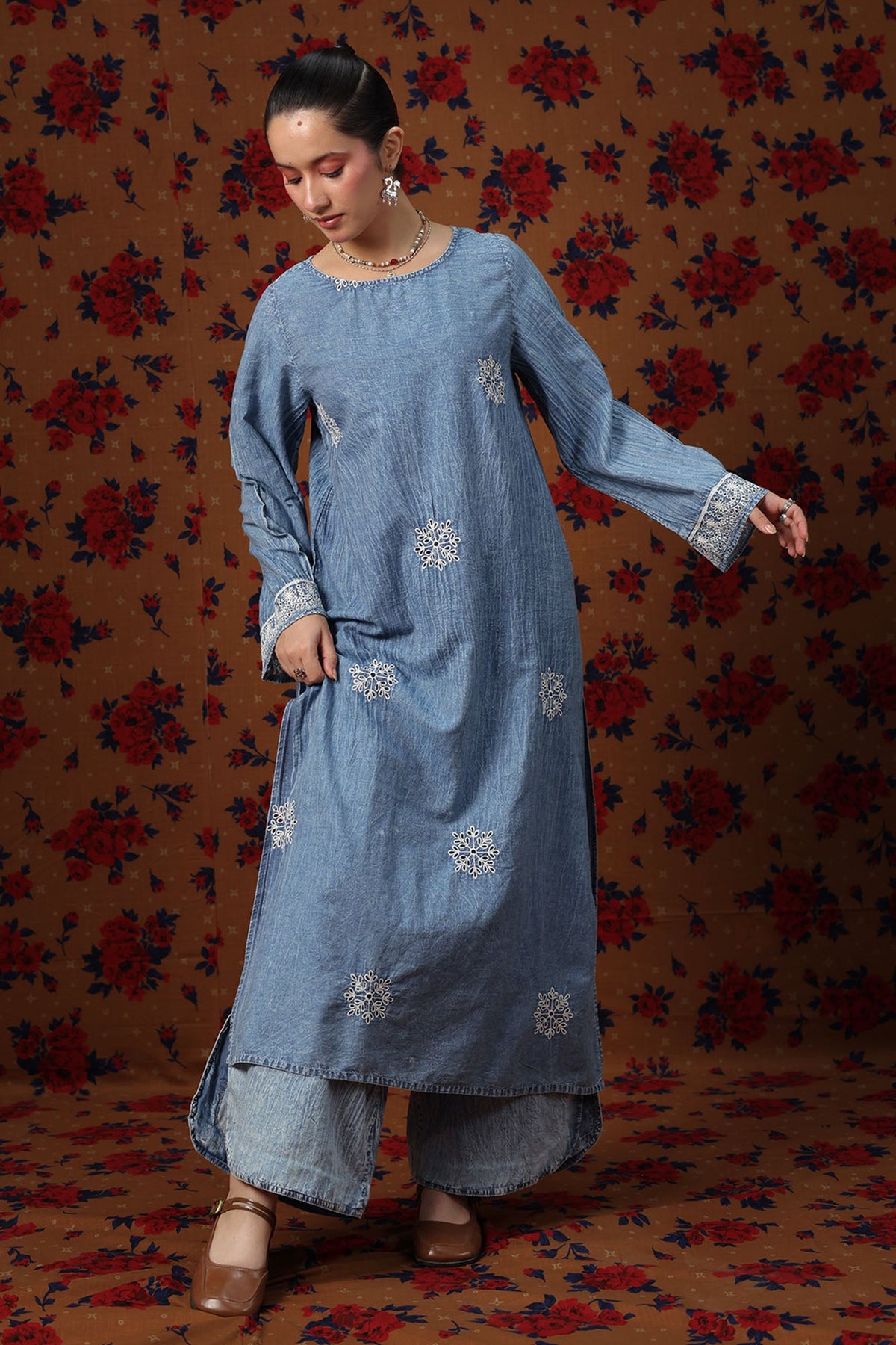 Embroidered Denim Set
