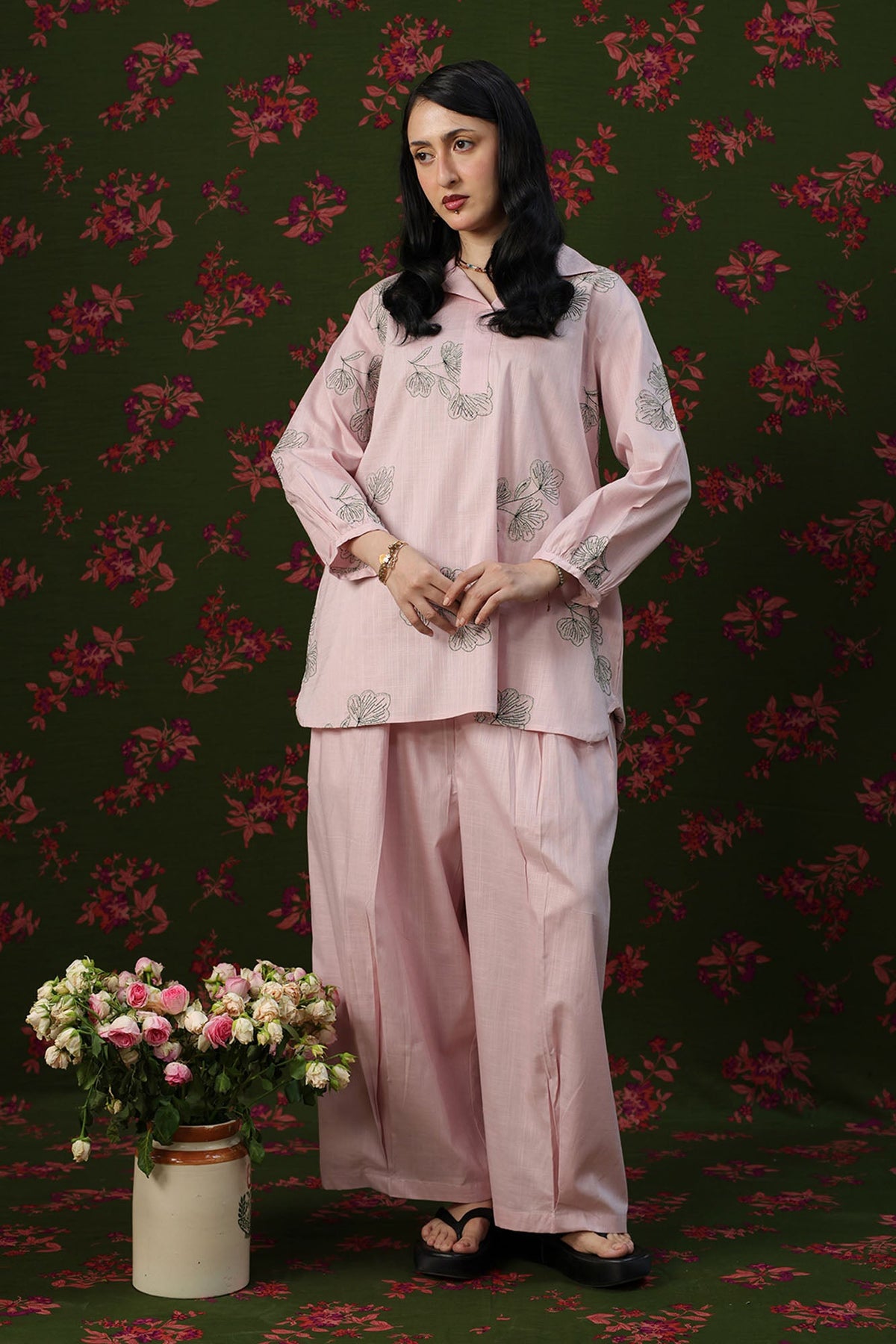 Floral Stroke Embroidered Set