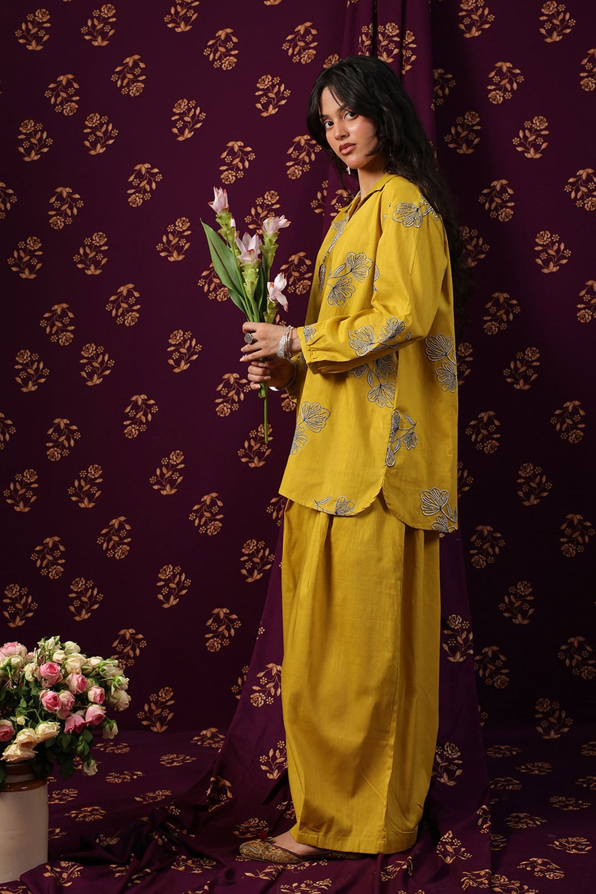 Floral Stroke Embroidered Set