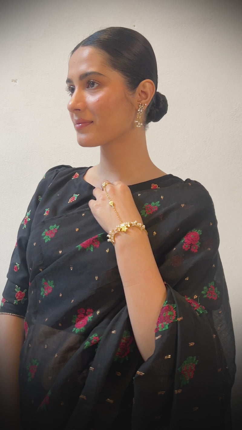 Golden Rose Jacquard Saree